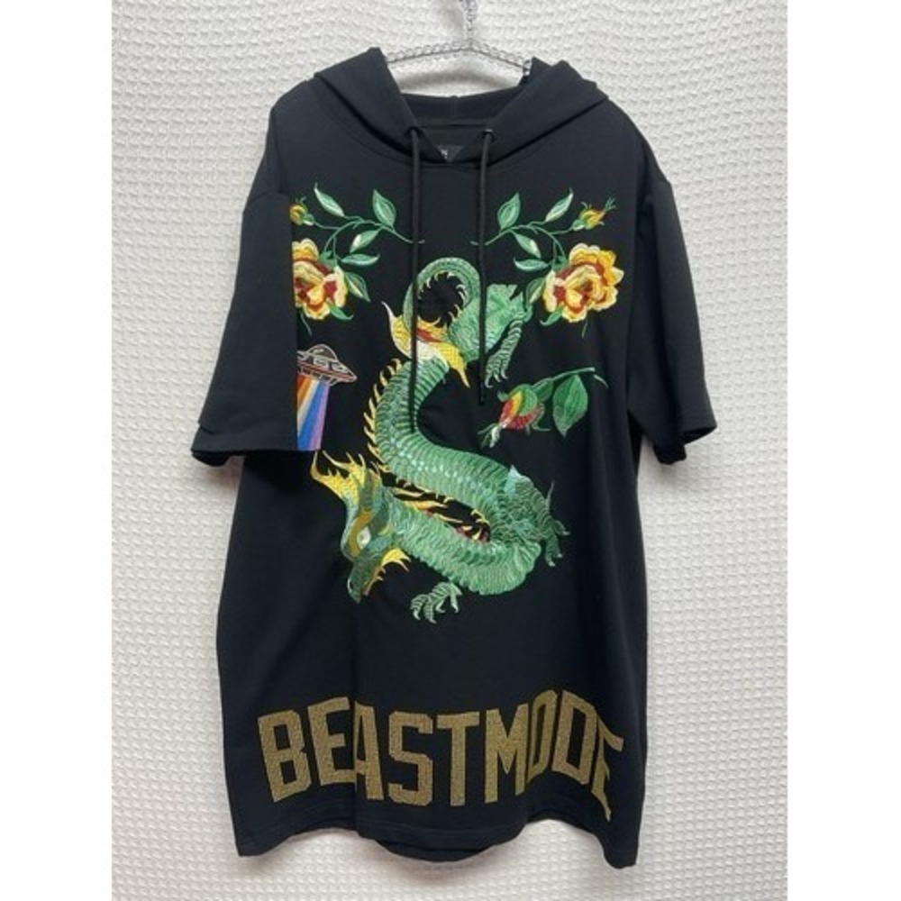 Hudson OuterWear Black Embroidered Dragon Short Slv. Long Hoodie Unisex XL China